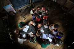 Children are study at the primary school at Tindu, Bandarban hill district of Bangladesh.